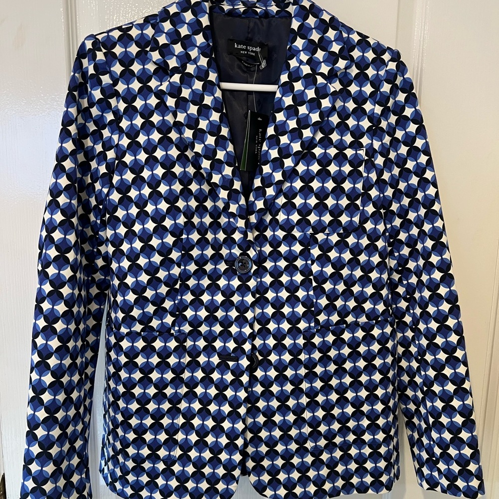 kate spade Patio Tile Blue twill Blazer Sz 4 new Estonia colors